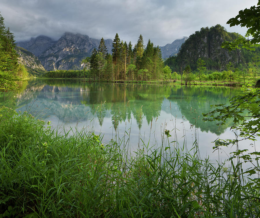 View From Almsee Towards The Tote Gebirge Mountains, Almtal, Northern Limestone Alps, Upper Austria, Austria Photograph by Rainer Mirau