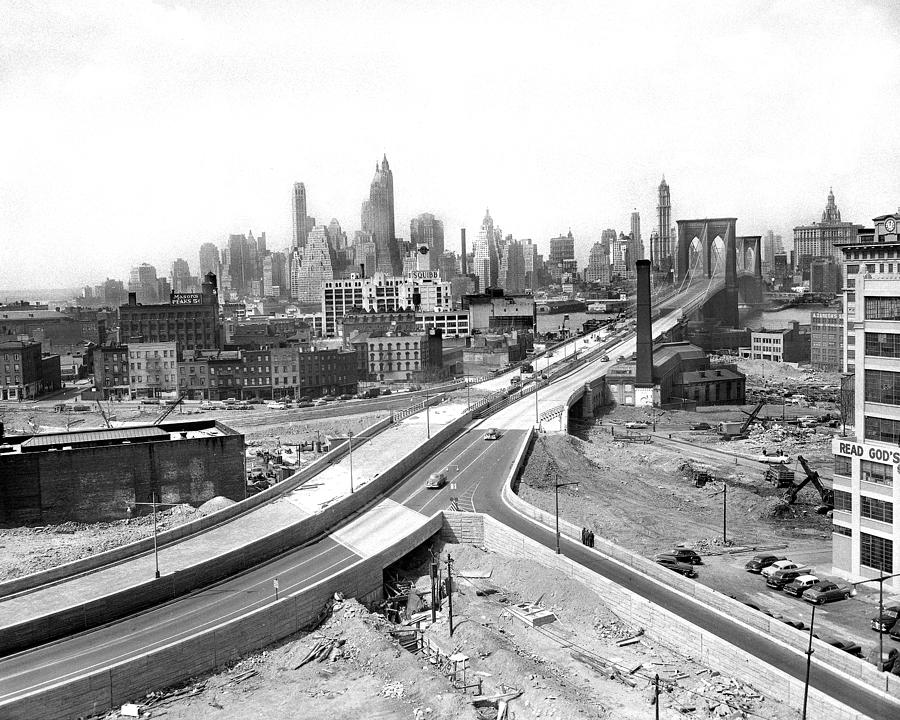 View From Brooklyn Side Of The Brooklyn Photograph by New York Daily News Archive