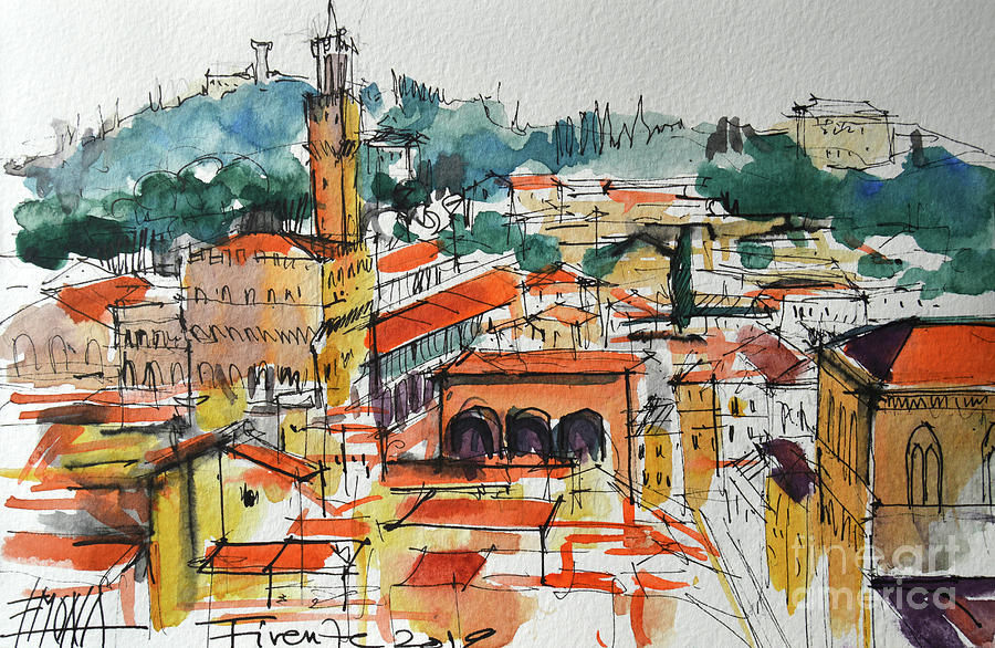 View from Campanile di Giotto Florence Italy Painting by Mona Edulesco