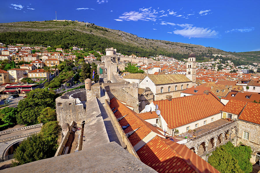 View from Dubrovnik city walls on red rooftops of old town Photograph by Brch Photography