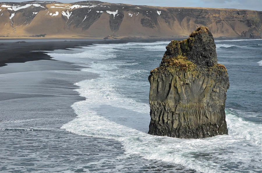 View from Dyrholaey of Reynisfjara Black Sand Beach Sea Stack Iceland Photograph by Shawn OBrien