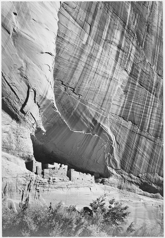View from river valley Canyon de Chelly National Monument Arizona. (Vertical Orientation) 1933 - 1942 Painting by Ansel Adams View from river valley Canyon de Chelly National Monument Arizona. (Vertical Orientation) 1933 - 1942 Painting by Ansel Adams