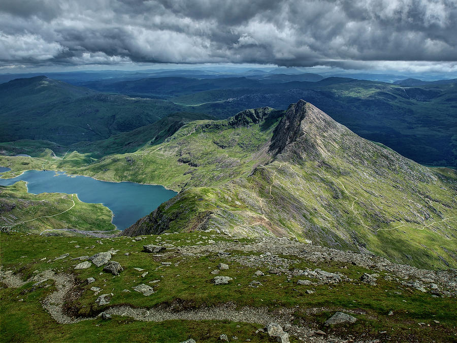View From Snowdon Mountain Ranges With Llyn Llydaw Lake In Snowdonian National Park, Wales Photograph by Jalag / Klaus Bossemeyer