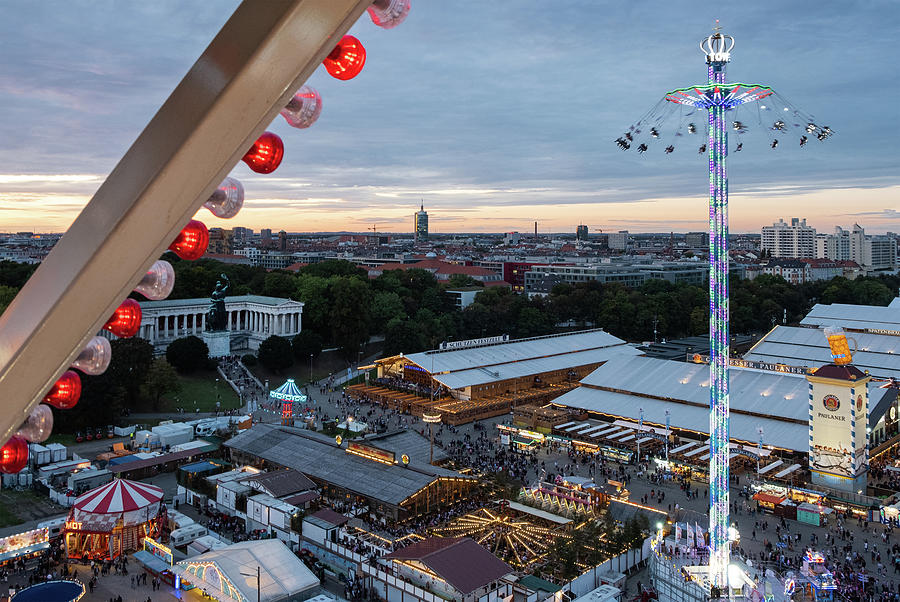 View From The Ferris Wheel To The Oktoberfest In Munich At Sunset ...