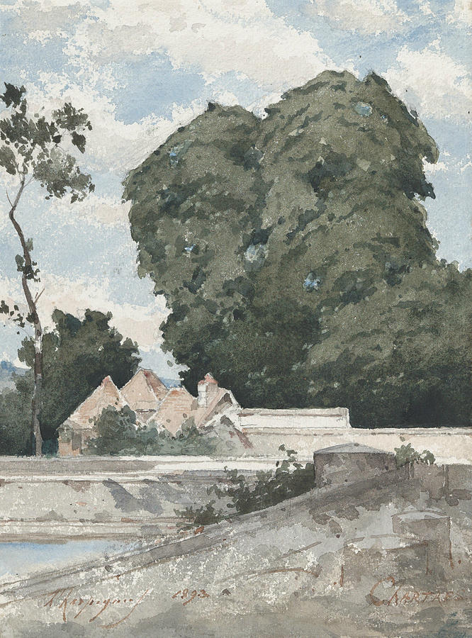 View from the Ramparts at Chartres Drawing by Henri Harpignies