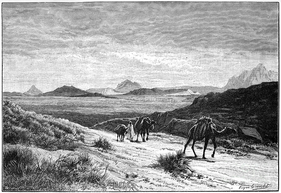 View From The Tellat Pass, Tunisia Drawing by Print Collector