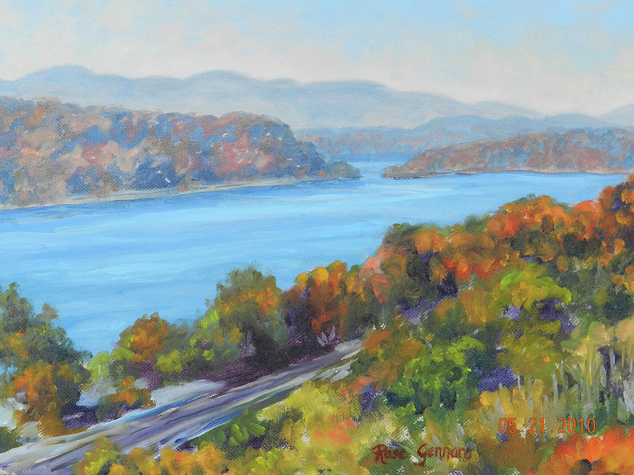 Walkway Over The Hudson Painting - View from Walkway in Fall by Rose Gennaro Walkway Over The Hudson Painting - View from Walkway in Fall by Rose Gennaro