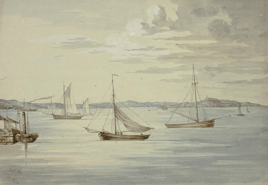 View Inchkeith and the Firth of Forth Islands from Granton Drawing by Elizabeth Murray