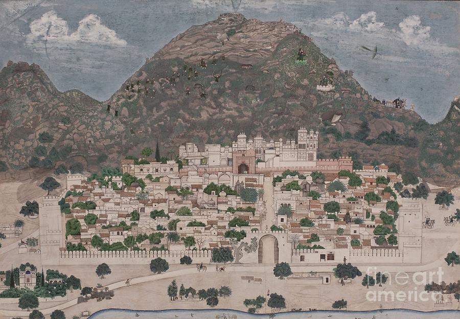 City Painting - View Of A Fortified City, 1886 by Chotu Lal