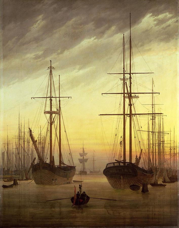 View of a Harbor Painting by Caspar David Friedrich
