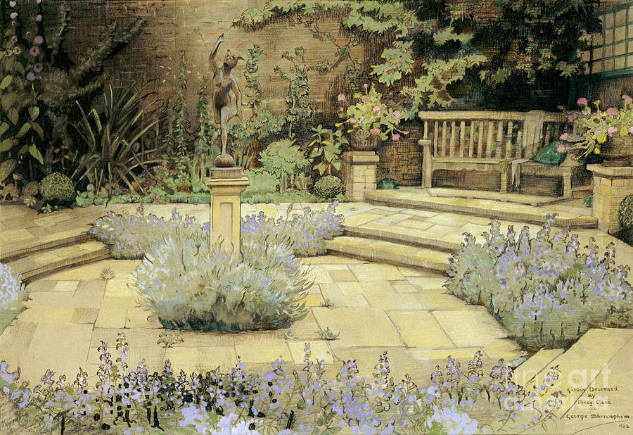 View Of A Paved Garden With Beds Of Lavender Designed By Percy Can, 1923 Painting by George Sheringham
