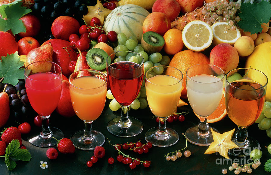 Juice Photograph - View Of An Assortment Of Fruits And Their Juices by Maximilian Stock Ltd/science Photo Library