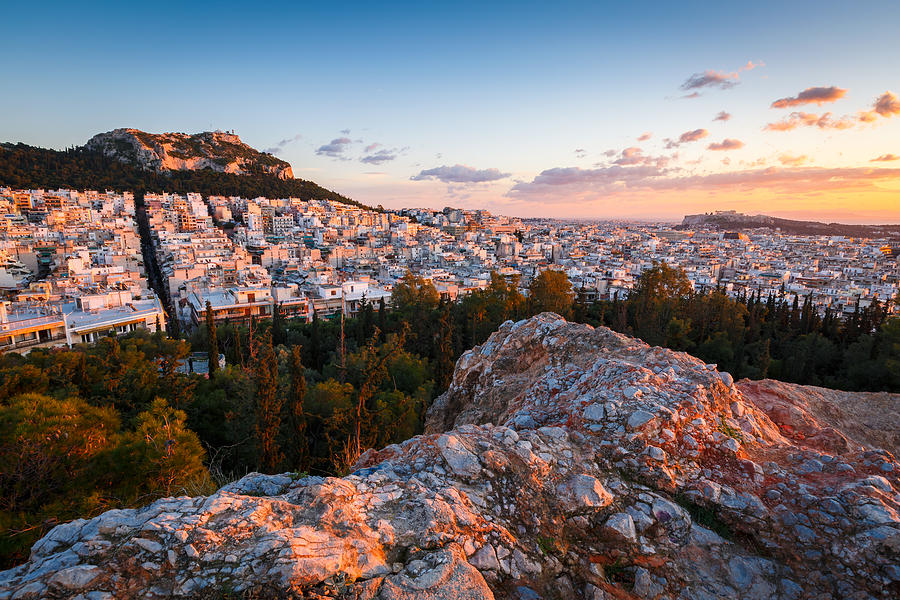 Greek Photograph - View Of Athens And Acropolis From Strefi Hill. by Cavan Images