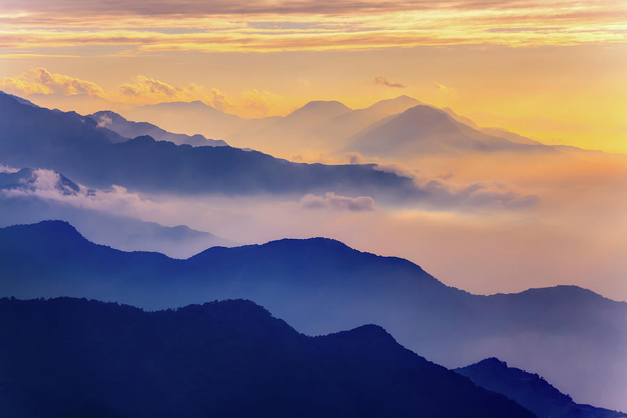 View Of Blue Mountains In The Fog At Photograph by Wan Ru Chen
