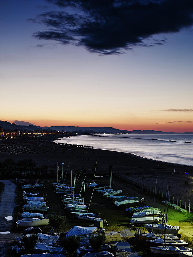 Summer Digital Art - View Of Boatyard And Coast At Sunset, Pescara, Abruzzo, Italy by Gu