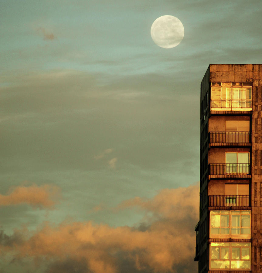 View Of Building And Moon Photograph by Saulgranda