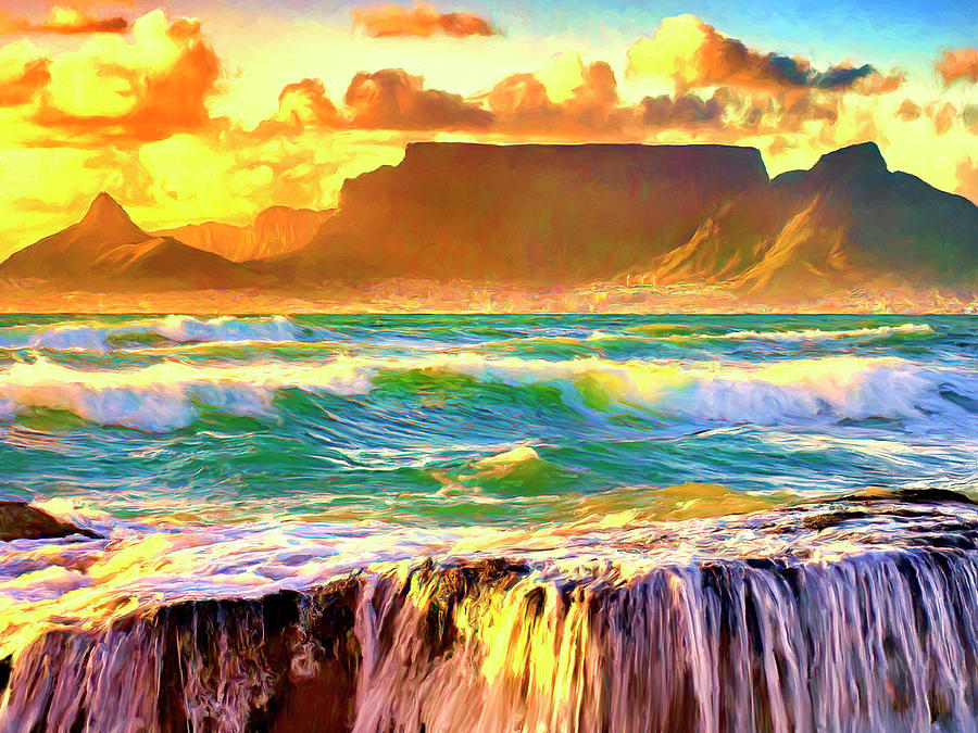 View of Cape town and Table Mountain Painting by Dominic Piperata