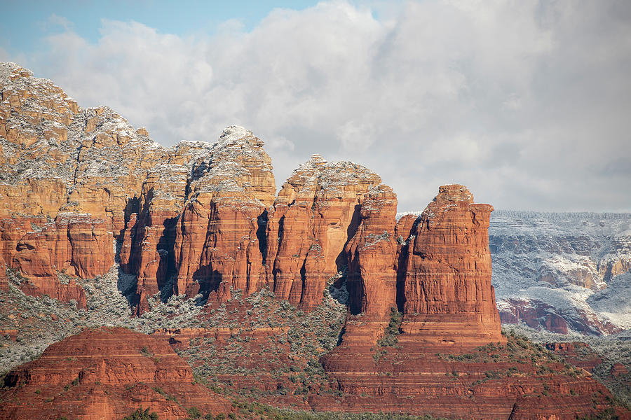 Winter Photograph - View Of Coffee Pot Rock With A Light Dusting Of Snow In Sedona Arizona by Cavan Images