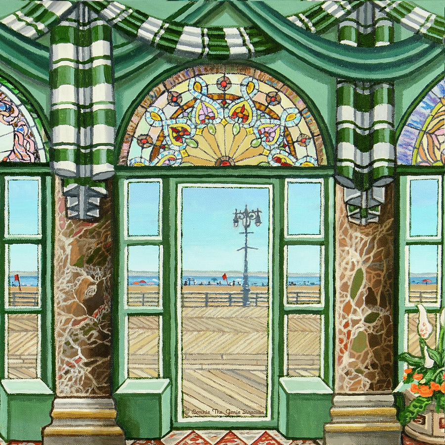 View of Coney Island Beach Pillow Mural #3 Painting by Bonnie Siracusa