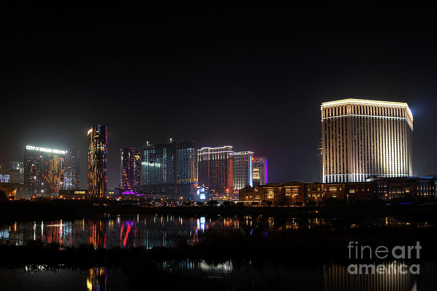 View Of Cotai Strip Casino Resorts In Macau City At Night Photograph