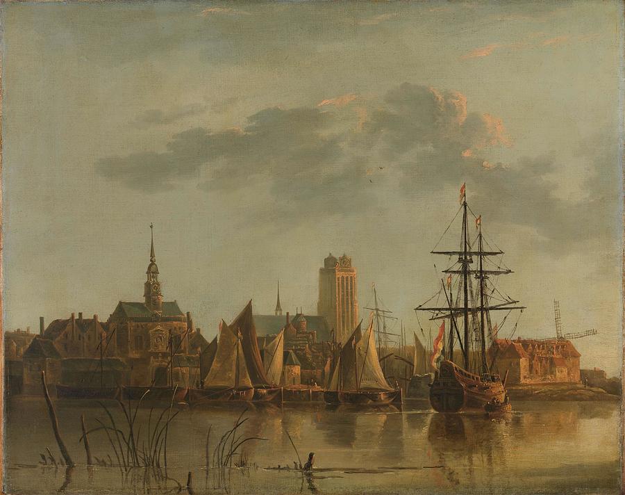 View of Dordrecht at Sunset. Painting by Aelbert Jacobsz Cuyp -1620-1691-