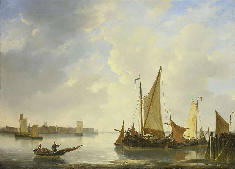 View of Dordrecht seen from Papendrecht. Painting by Christiaan Lodewijk Willem Dreibholtz -1799-1874-