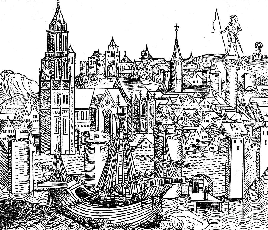 View Of Fortified City, 1493 Drawing by Print Collector