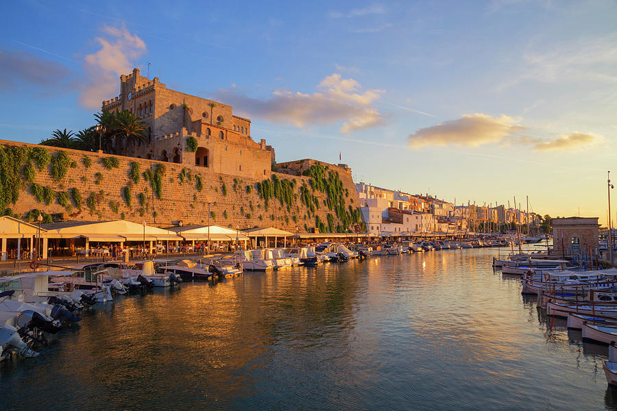 View Of Historic Harbour Waterfront And Town Hall, Ciutadella, Menorca ...