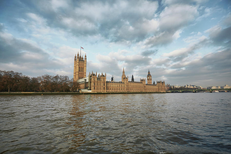 Architecture Digital Art - View Of Houses Of Parliament And The Thames, London, Uk by Frank And Helena