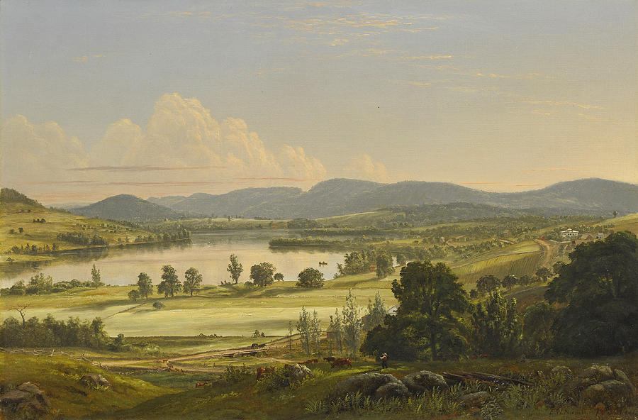 View of Lakeville Connecticut and Governor Holly Mansion Painting by Edward Nichols