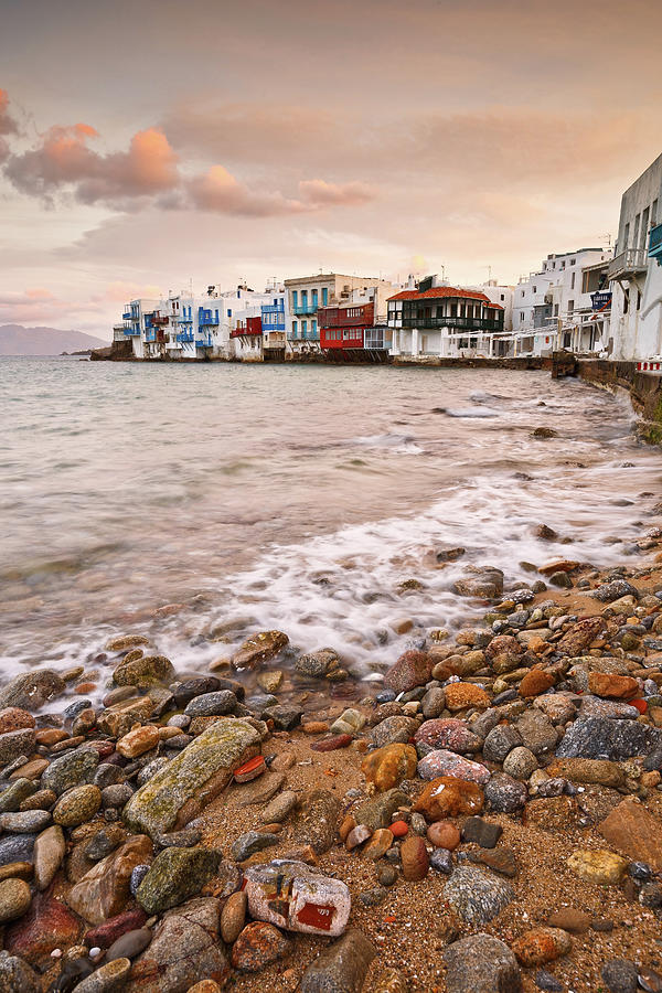 View Of Little Venice In The Town Of Mykonos Early In The Morning. Photograph by Cavan Images View Of Little Venice In The Town Of Mykonos Early In The Morning. Photograph by Cavan Images