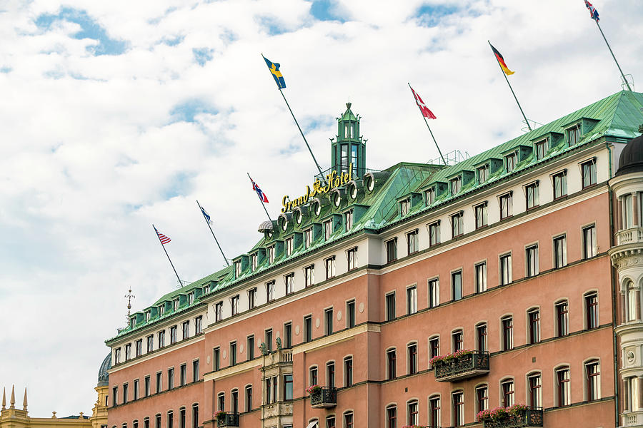 Summer Photograph - View Of Luxury Grand Hotel In Stockholm Center By The Royal Palace by Cavan Images