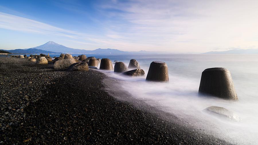 Landmark Photograph - View Of Mount Fuji From The Beach by Cavan Images