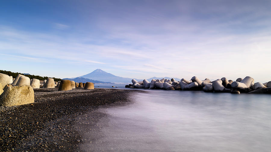 Nature Photograph - View Of Mount Fuji From The Beach, Shizuoka Prefecture, Japan by Cavan Images