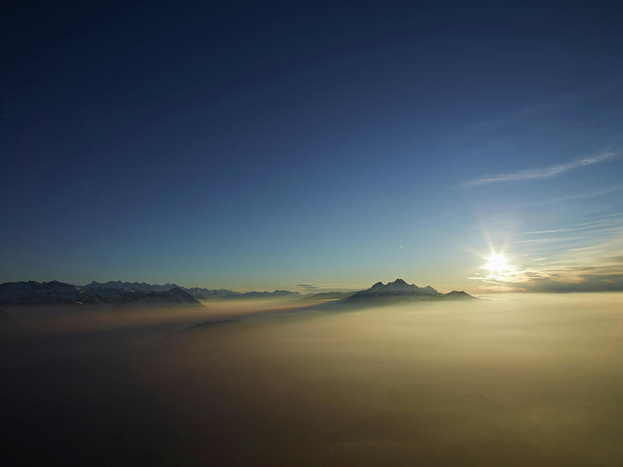 View Of Mount Rigi With Fog At Sunrise In Alps, Lake Lucerne, Lucerne, Switzerland Photograph by Jalag / Herbert Zimmermann