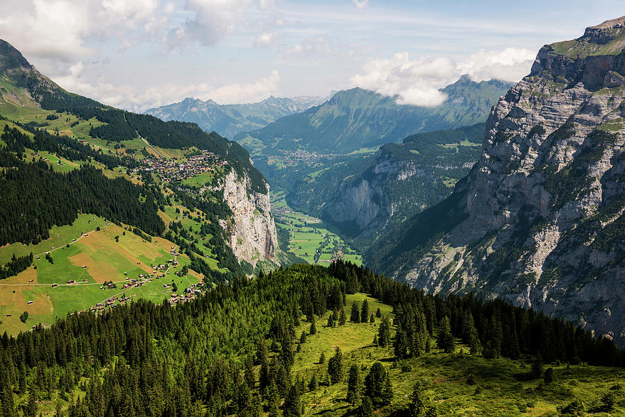 View Of Murren And The Lauterbrunnen Valley, Murren, Lauterbrunnen, Bernese Oberland, Canton Of Bern, Switzerland Photograph by Daniel Schoenen Fotografie