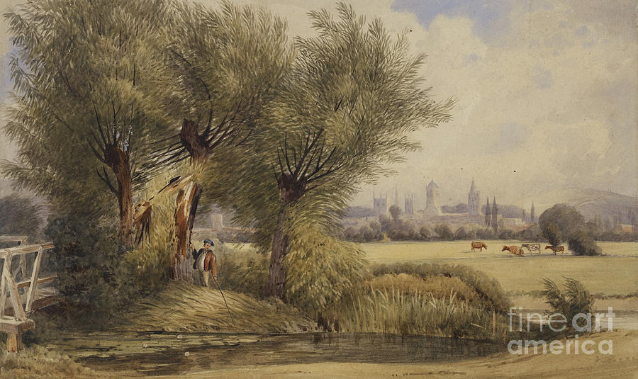 View Of Oxford From The River Watercolor Painting by William Turner