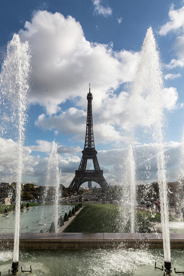 View Of Park Fountains And Eiffel Tower, Paris, France Digital Art by ...