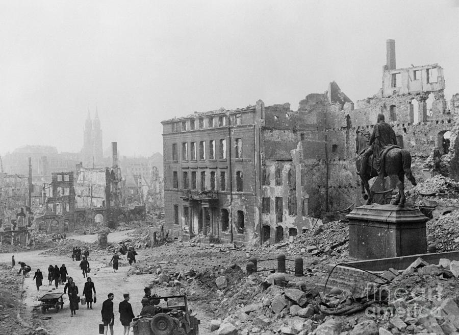 View Of People Leaving Ruined City Photograph by Bettmann - Fine Art ...