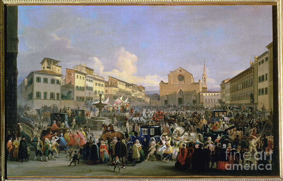 View Of Piazza Santa Croce On The Occasion Of A Carnival, 1846 Painting by Giovanni Signorini