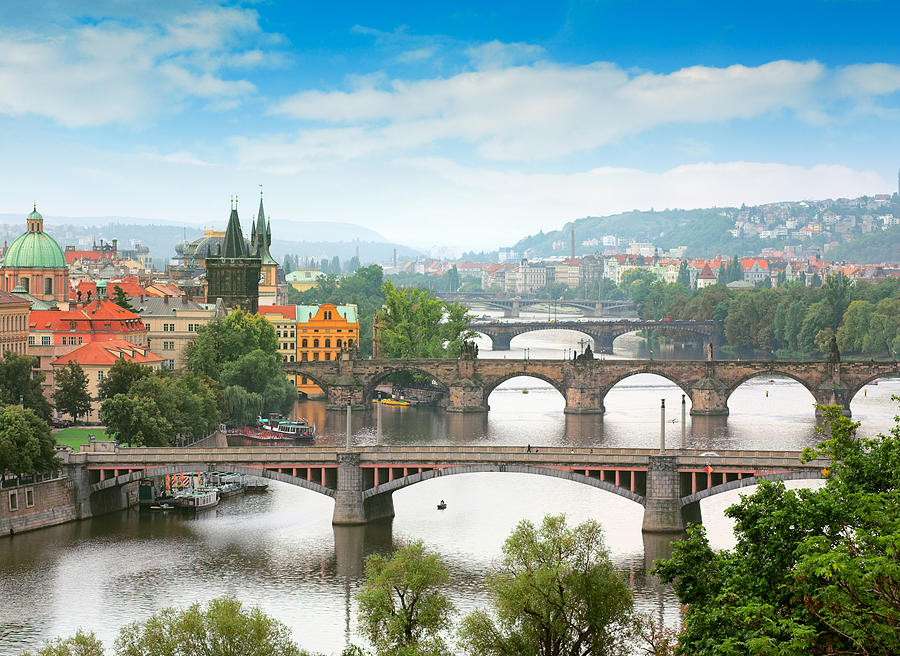 Landscape Photograph - View Of Prague City With Bridges by Jan Wlodarczyk