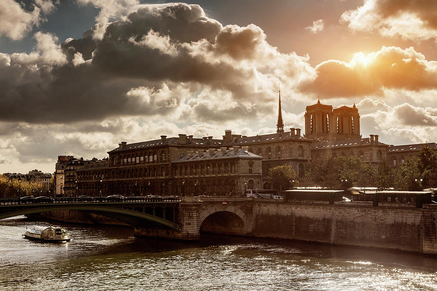 View Of River Seine And Riverboat, Paris, France Digital Art by Walter ...