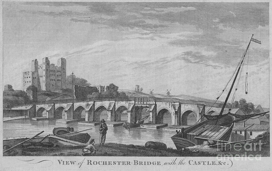 View Of Rochester Bridge With The Castle Drawing by Print Collector ...