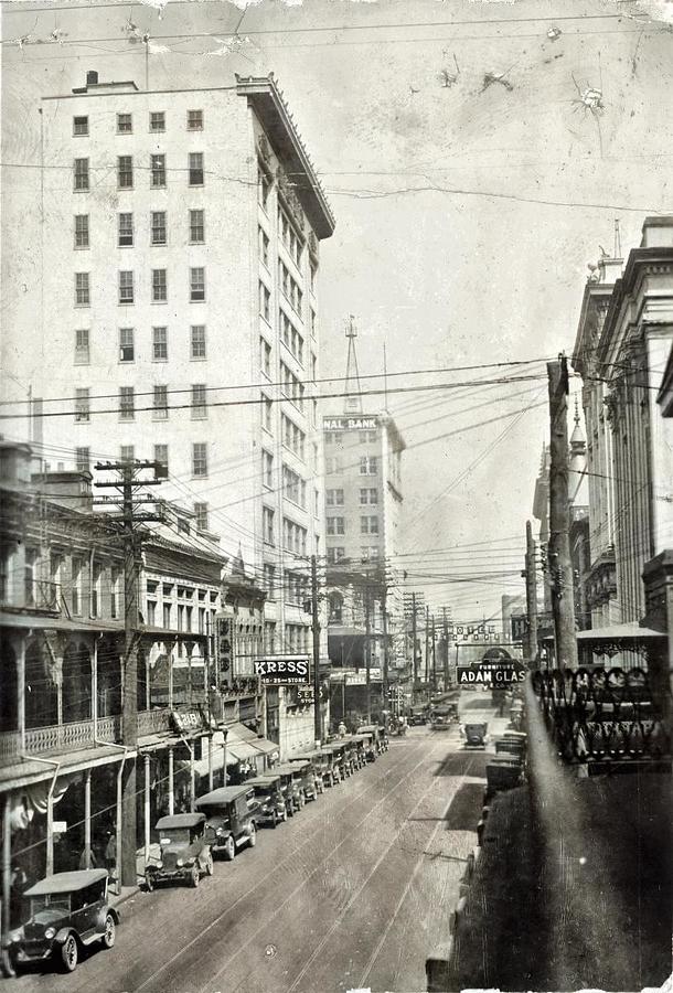 View of Royal Street, Mobile Al looking north, with Kress 5-10-25 store, The Van Antwerp building an Painting by Celestial Images