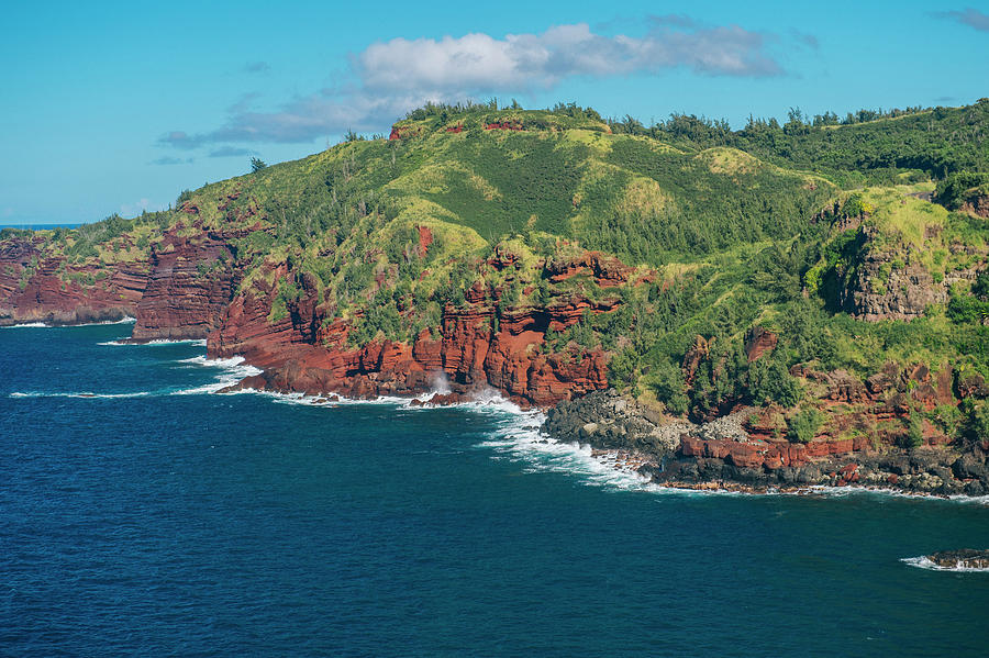 View Of Sea And Red Cliffs, North Shore, Maui, Hawaii Digital Art by Pete  Saloutos