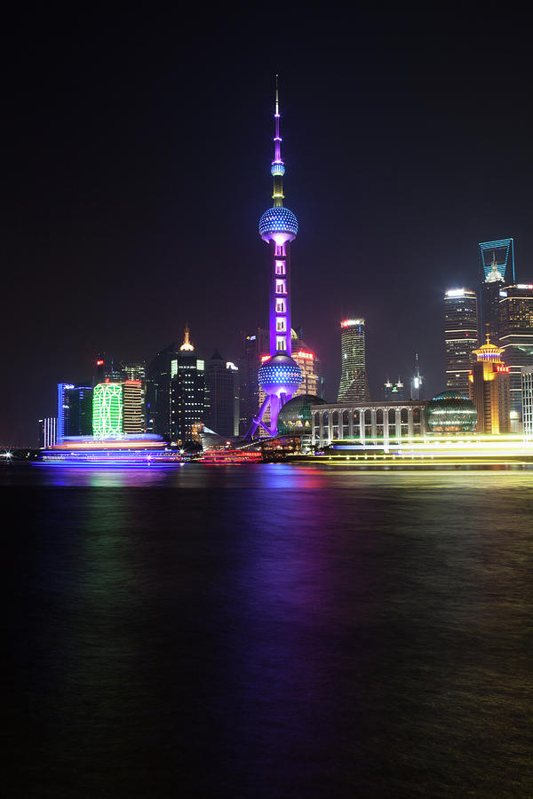 Architecture Digital Art - View Of Shanghai City At Night, Shanghai, China by Fang Zhou