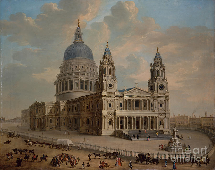 View Of St Pauls Cathedral With Figures In The Foreground, Circa 1725 ...