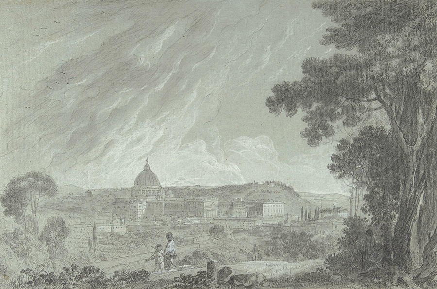 View of St. Peters and the Vatican from the Janiculum Drawing by Richard Wilson