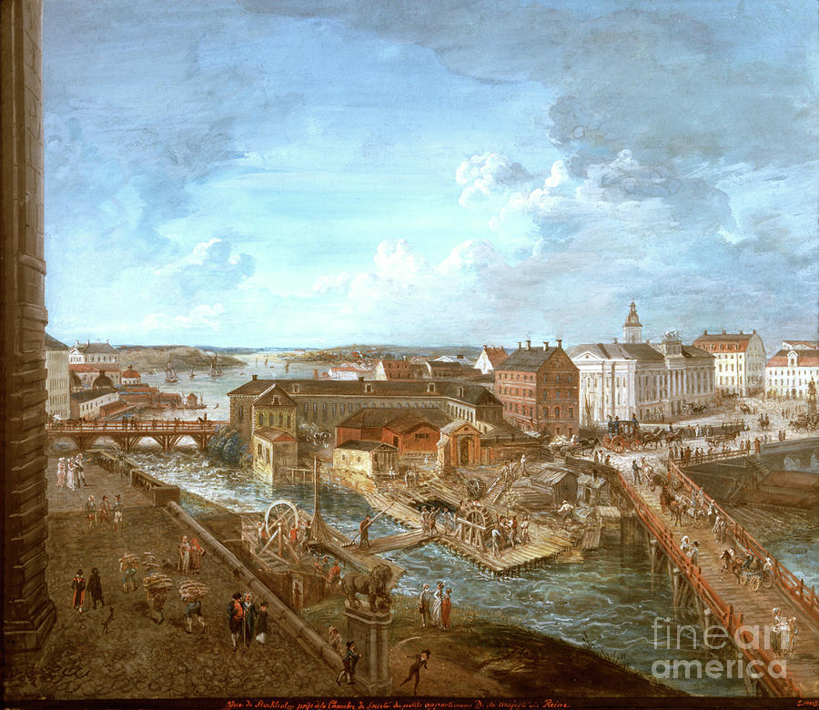 View Of Stockholm From The Royal Palace (gouache On Canvas) Painting by Elias Martin