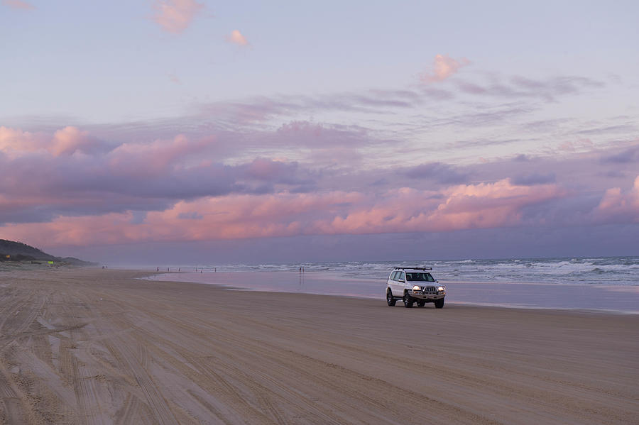 View Of Sunset With Sky, Clouds And Car, Fraser Island, Queensland, Australia Photograph by Lukas Larsson Jalag